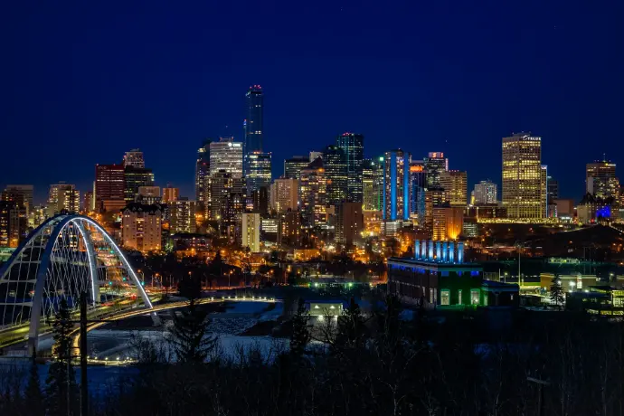 city skyline during night time